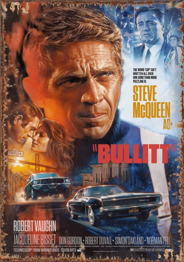 Steve McQueen Bullitt Large Metal Poster A2 Movie Robert Vaughn